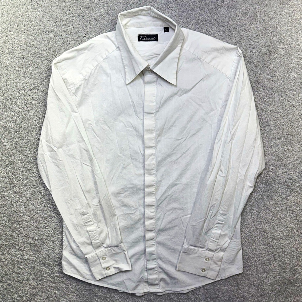 7 Diamonds Mens L White Textured Striped Long Sleeve Button Down Dress Shirt
